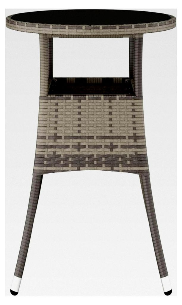 Gartentisch aus Poly Rattan mit gehärteter Glasplatte, 60 x 75 cm (Durchmesser x H), grau