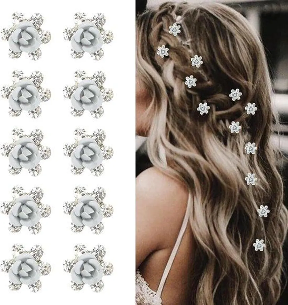Lot de 10 mini-bijoux de cheveux avec strass blancs et roses élégants