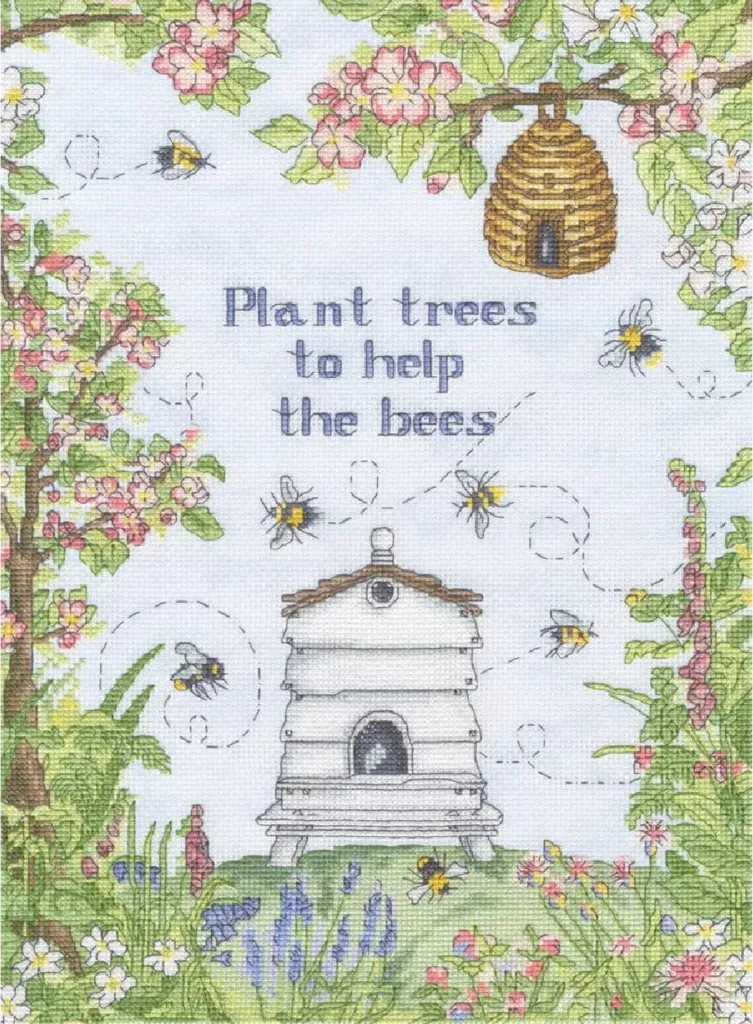 Canevas à broder au point de croix compté motif abeilles 26x38cm XAL15
