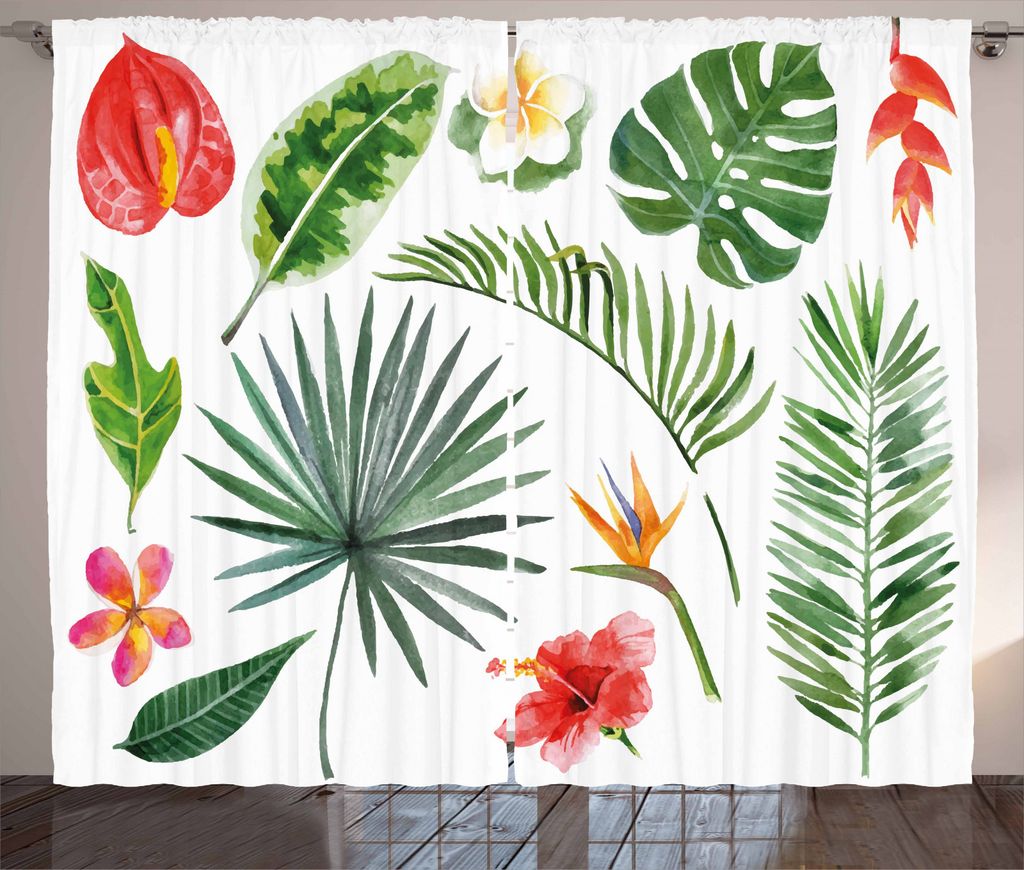 ABAKUHAUS Pflanze Rustikaler Gardine, Heliconia Philodendron, Schlafzimmer Kräuselband Vorhang mit Schlaufen und Haken, 280 x 245 cm, Mehrfarbig
