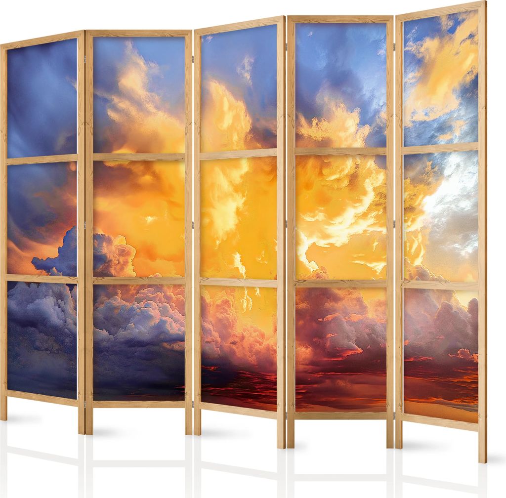 5-teiliger Einseitiger Vlies Japanischer Paravent - Beautiful Sunset - Clouds in Warm Shades 225x172 cm Landschaften b-H-10021-bh-a