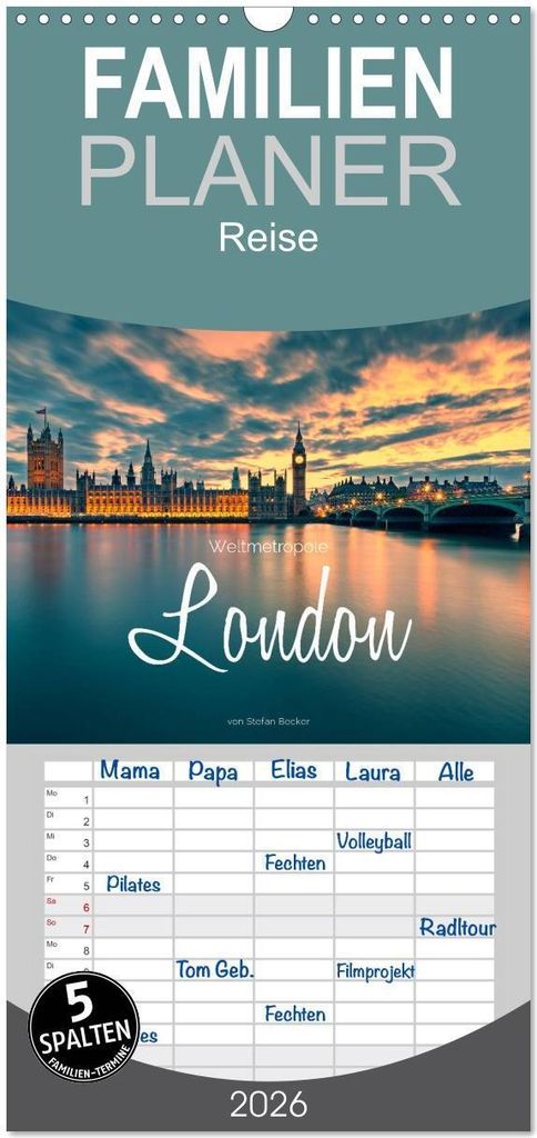 Familienplaner 2026 - Weltmetropole London mit 5 Spalten (Wandkalender, 21 x 45 cm) CALVENDO