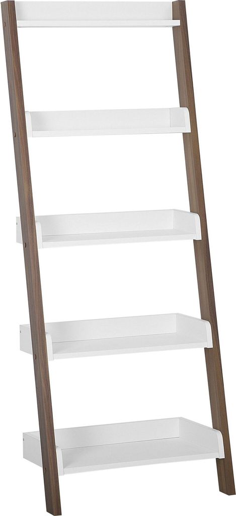 BELIANI Bücherregal Dunkler Holzfarbton Weiß MDF Platte 166 x 45 x 36 cm Modern Dekorativ Trendy Fächer Großzügiger Stauraum Wohnzimmer
