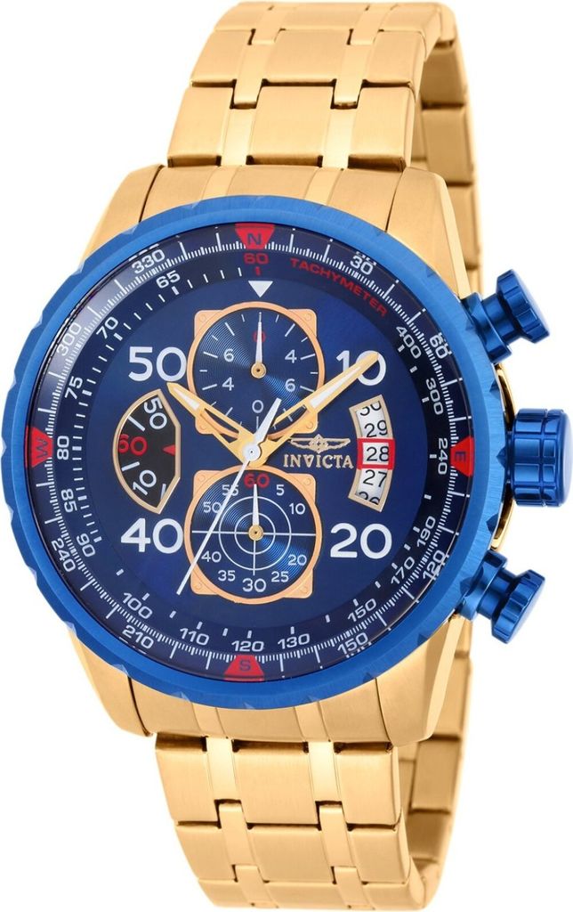 Invicta Aviator 19173 Herren uhr - Wasserdicht - Analog - Quarzuhrwerk - Edelstahl mit blauen zifferblat - 48mm