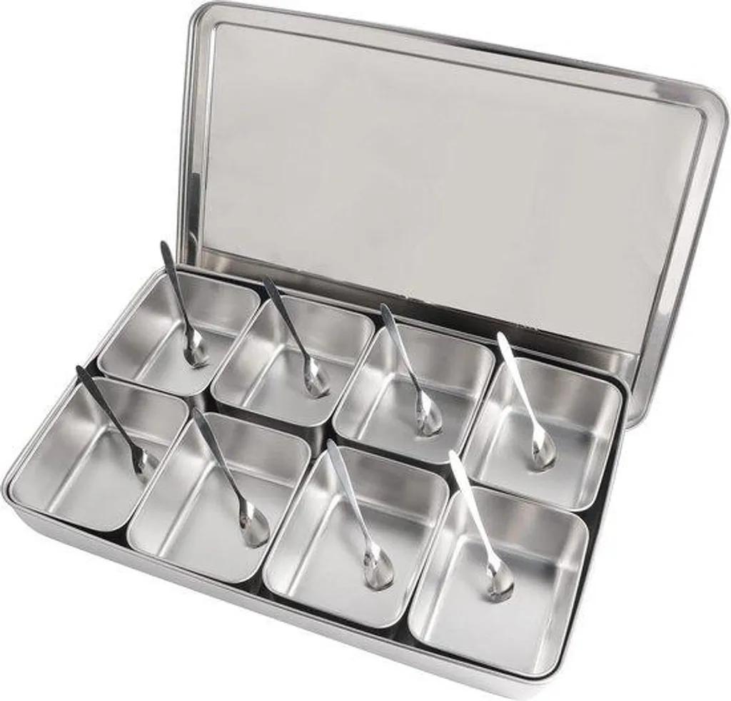 Rangement aromates 8 cases en aluminium avec cuillère pour cuisine et table