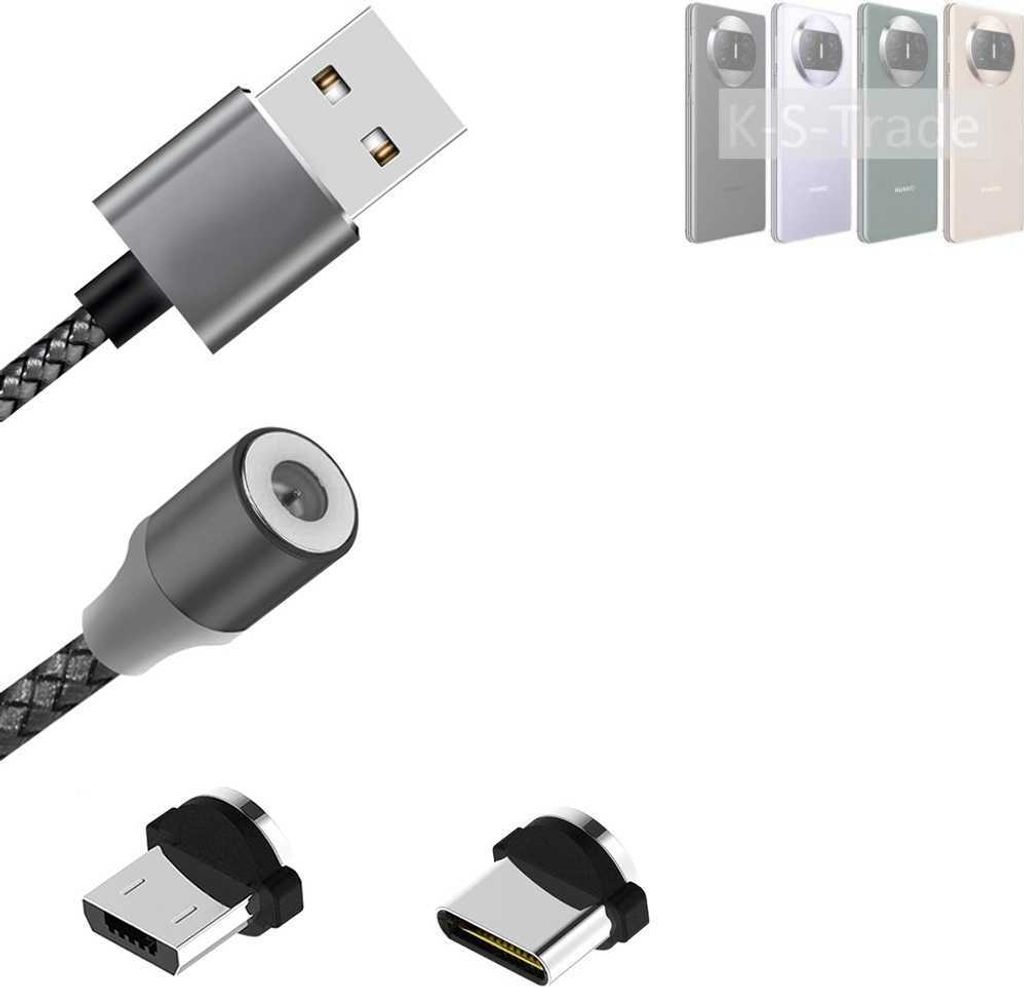 K-S-Trade Hochwertiges Magnet-Lade-kabel Sync-Kabel Daten-Kabel kompatibel mit Huawei Mate X3 mit USB-Typ-C-Anschluss und Micro-USB-Anschluss 2A bis