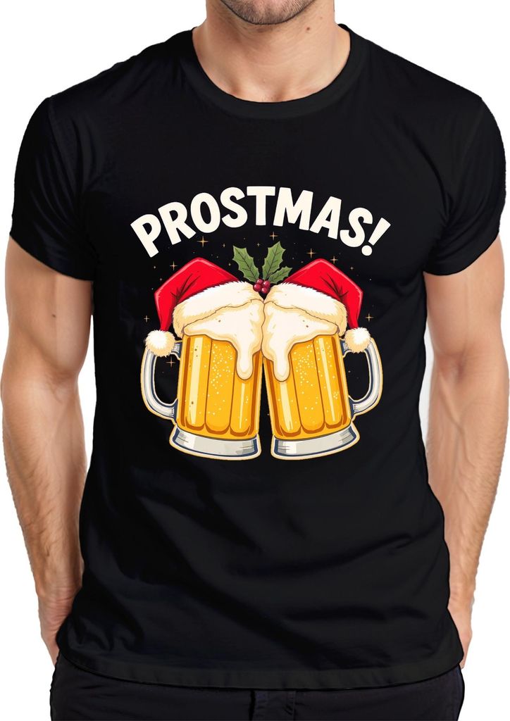 Prostmas Bierkrug Weihnachtsmann Bier Weihnachten lustig Geschenk Herren T-Shirt, Schwarz, XXL