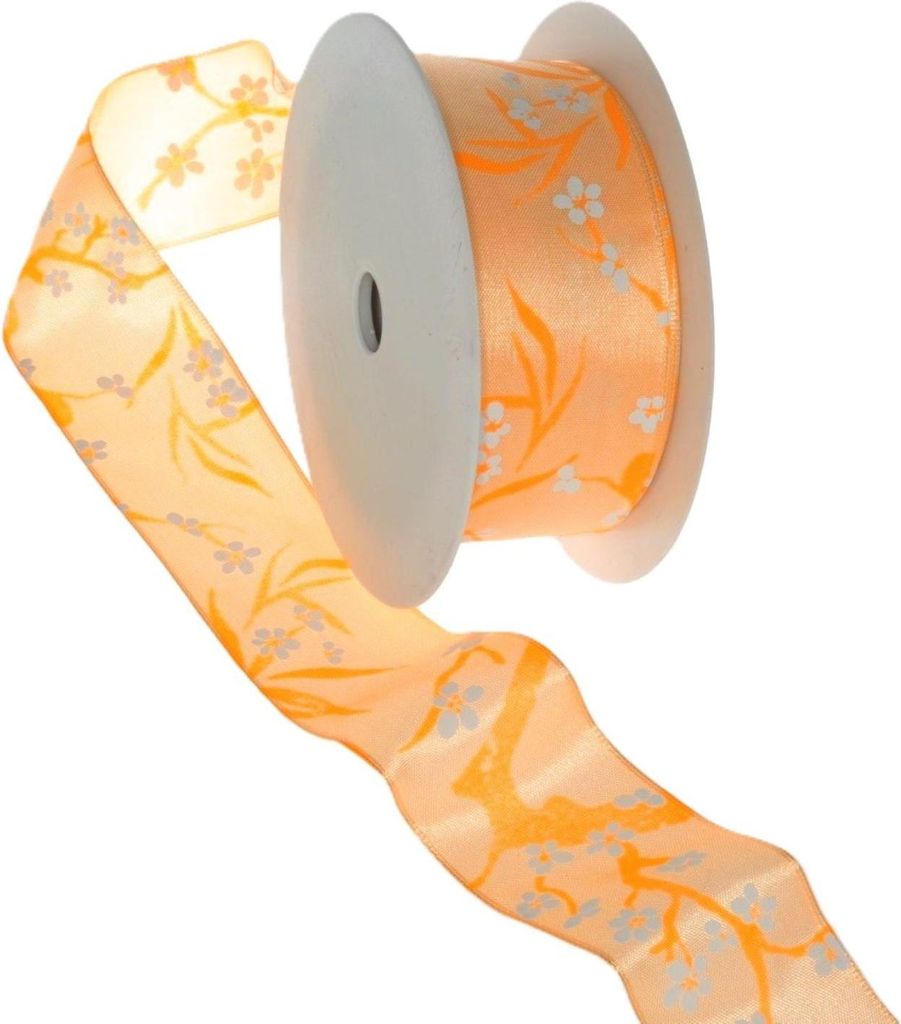 Dekoband mit Drahtkante "Kirschblüte" - Apricot - 40mm - 25m - 47011-25-40-20