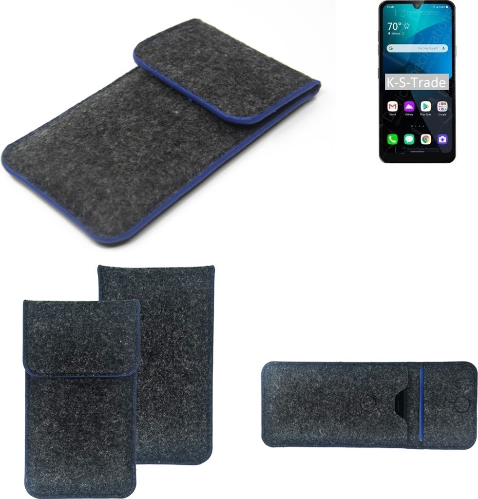 K-S-Trade Handy-Hülle Schutz-Hülle kompatibel mit LG Electronics Harmony 4 Filztasche Pouch Tasche Case Sleeve Filzhülle dunkelgrau, blauer Rand