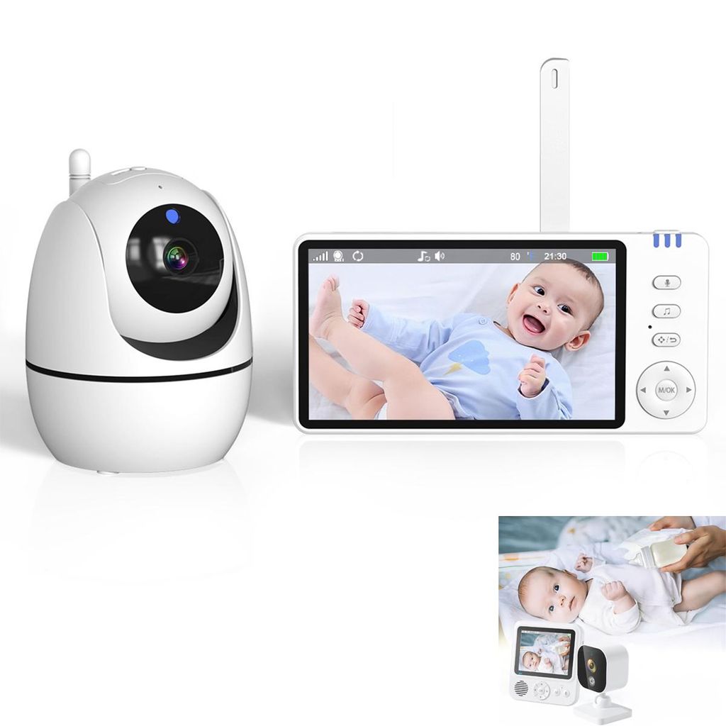 5 zoll Babyphone mit Kamera Baby Monitor 720P HD Zoom 2000mAh Akku 8 Schlafliedermit VOX Modus Nachtsicht