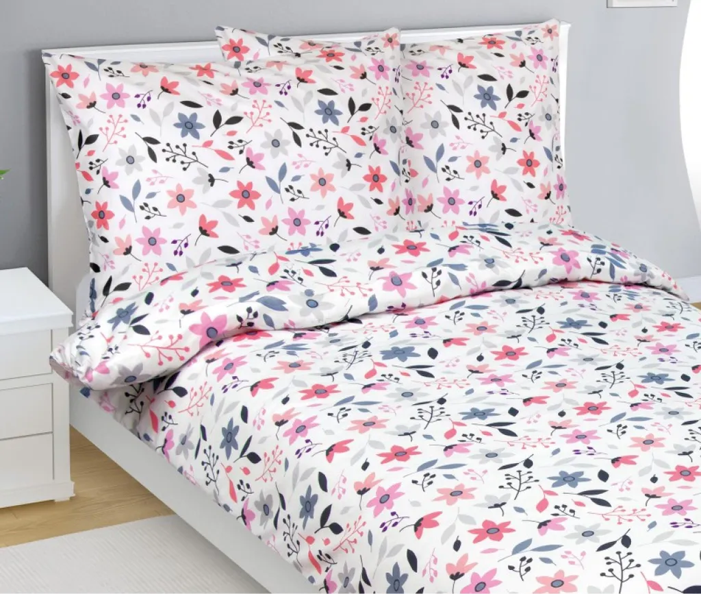 Set Lenzuola Raso Lino Cotone 140x200 | Design Rosa Grigio Bianco - 1