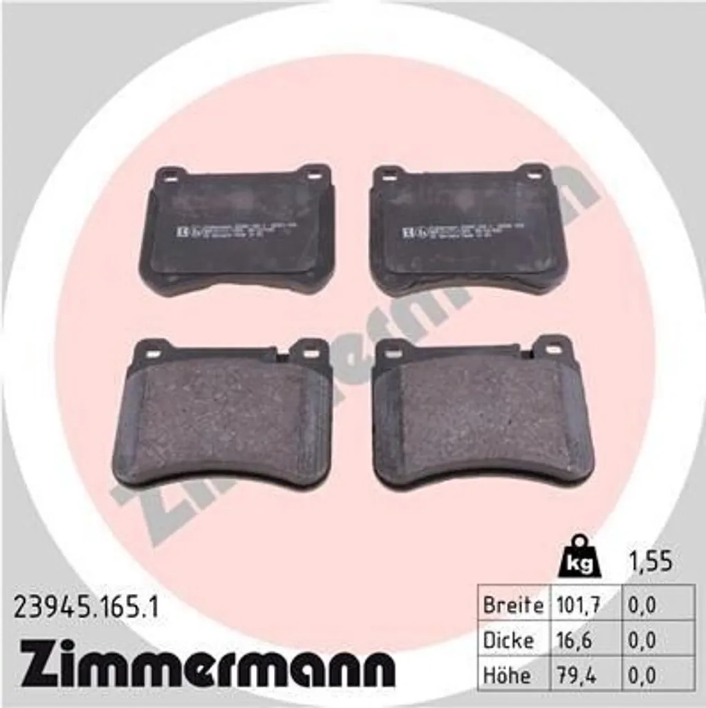 Zimmermann 23945.165.1 Plaquettes de frein Mercedes Classe C W203 CLK