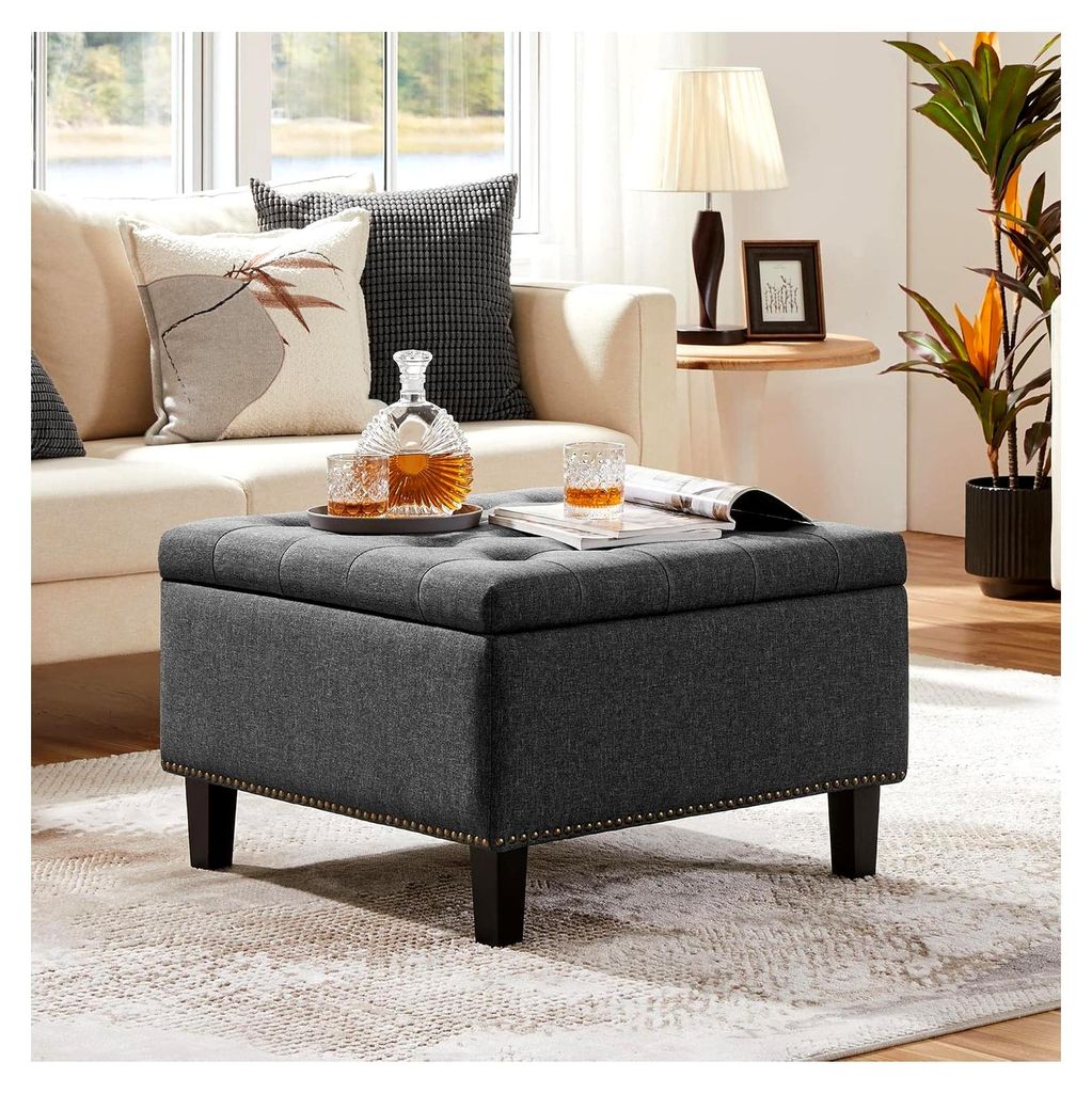 Sitzbank mit Stauraum, Polsterbank mit Aufbewahrungsbox, Gepolsterte Ottomane, Fußhocker max. Belastbarkeit 136 kg, faltbar, Sitzhöhe 45 cm, grau