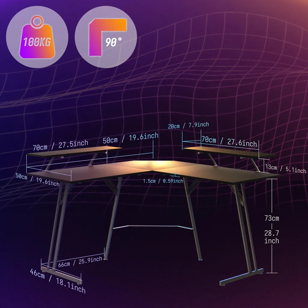 TRMLBE Table de Jeu Noire avec Support Écran Bureau Gamer Ergonomique