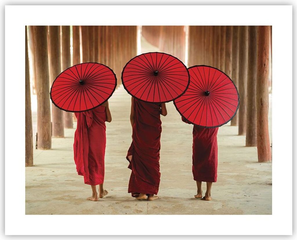 Poster - Poster ohne Rahmen - Bhutan Regenschirm Rot - 50x40 cm - Wand Bild - Wanddeko - Wandbilder - Kunstposter - Wandposter - Bilder - Kunstdruc...