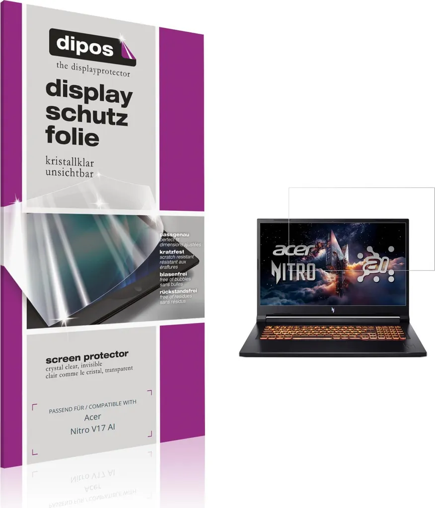 Protéger écran Acer Nitro V17 AI contre rayures 2 films clairs dipos