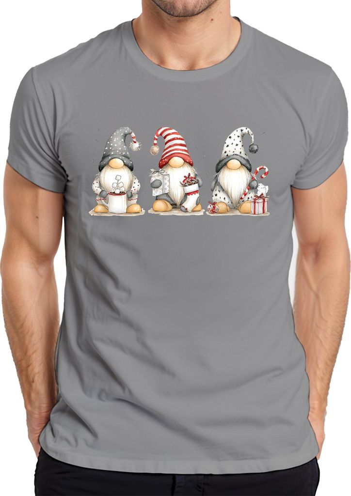 Weihnachtswichtel Gnome Geschenk Weihnachten Niedlich Herren T-Shirt, Grau, S