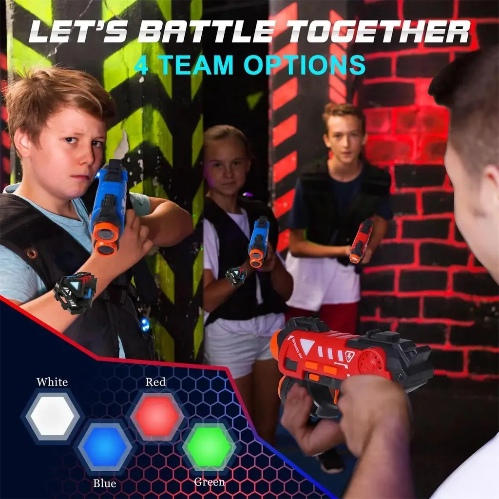 Kit Laser Tag 4 Pistolets et Gilets Infrarouges - Pack Combat Noir Adultes - 6