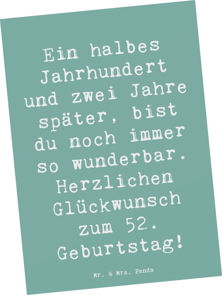 Mr. & Mrs. Panda Postkarte Spruch 52. Geburtstag - Meeresbrise - Geschenk, Geburtstagsgeschenk, Happy Birthday, Ansichtskarte, Feier, feiern, Erinn...