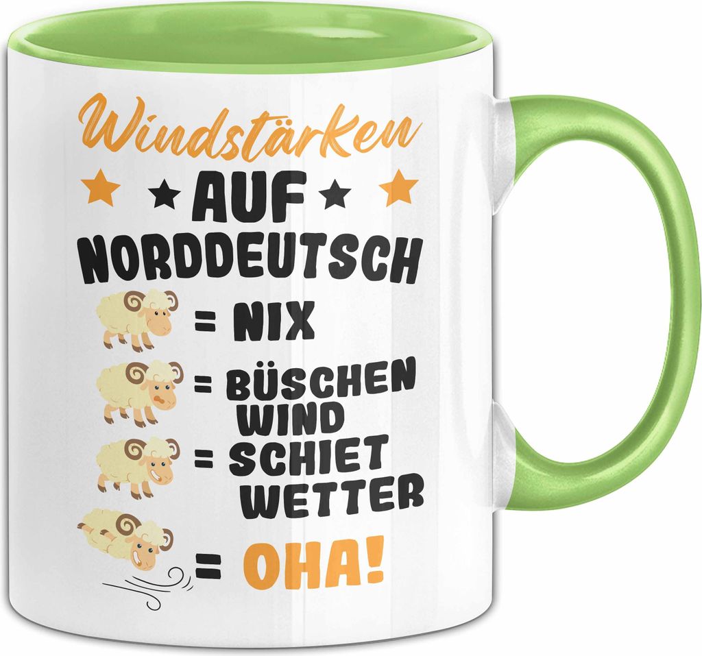 Windstärken Auf Norddeutsch Tasse Geschenk Norddeutschland Spruch Büschen Wind Schiet Wetter Kaffee-Becher (Grün)