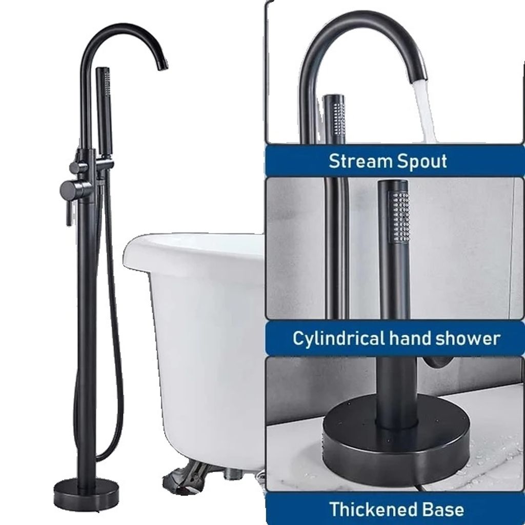 Badewannenarmatur, Dual-Handle-Steuerung, schwenkbarer Auslauf, Mattschwarz