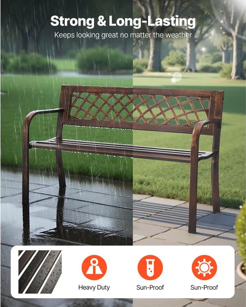 Panca da giardino 116 cm - Panche da giardino con portata di 250 kg - Panca da giardino con struttura Acciaio al carbonio - Panca da balcone con rete in PVC e braccioli - Panca da giardino nera per giardino, parco, cortile - 2