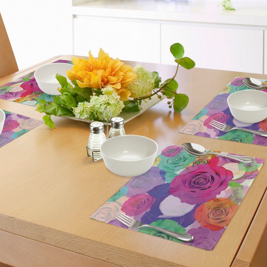 ABAKUHAUS Kunst Platzmatten, Schöne Blumenarrangement mit lebendigen Rosen Natur Blumen Botanik Liebe Print, Tiscjdeco aus Farbfesten Stoff für d...