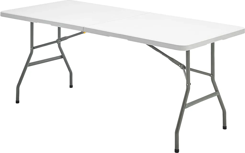Table pliante robuste 180x74 cm blanche : stockage et montage facile