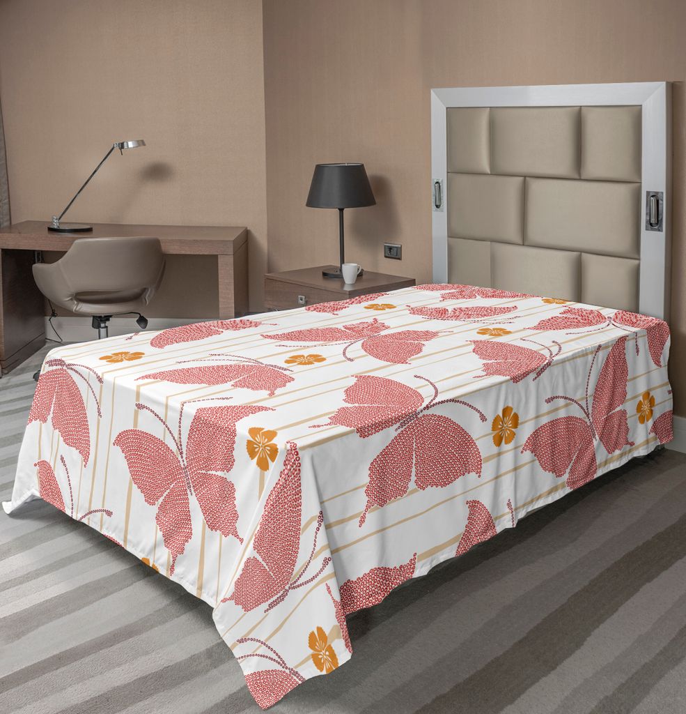 ABAKUHAUS Schmetterling Bettlaken, Muster Von Schmetterlingen Kleine Blumen Mit Digital Dots Stripes, weiches bequemes oberes Bettlaken für ein de...