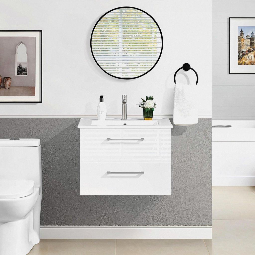 Waschbeckenunterschrank Hängender Badezimmerschrank mit Waschbecken Badmöbel Set 2-teilig Unterbau inkl. Waschbecken & Schubladen Badschrank Wand...