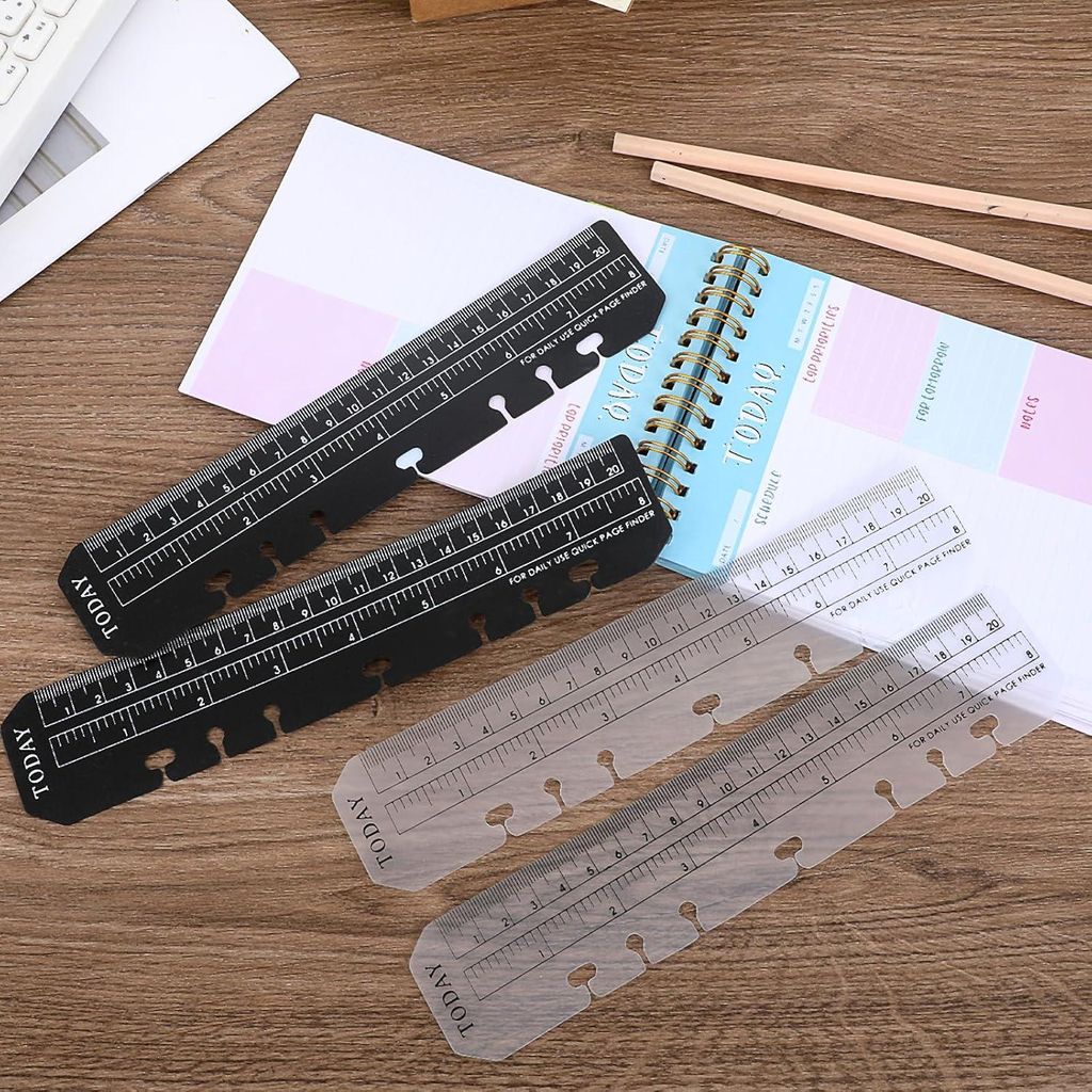 4 Stück A5 Lesezeichen und Lineale für Notizbücher - PVC, Schwarz und Transparent