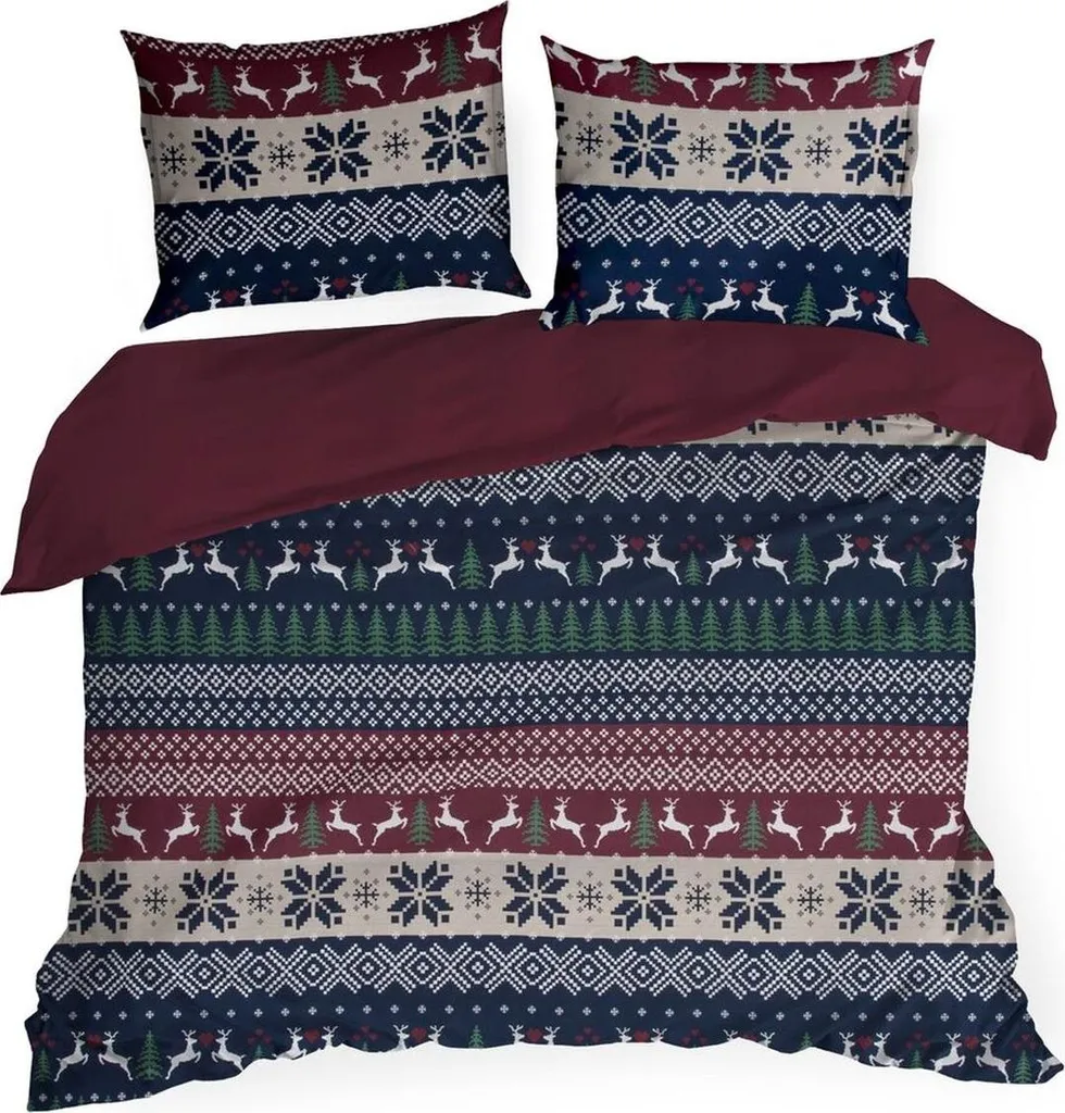 EUROFIRANY | Biancheria da letto natalizia - set da letto - blu rosso verde - 220 x 200 cm - cotone - motivo natalizio