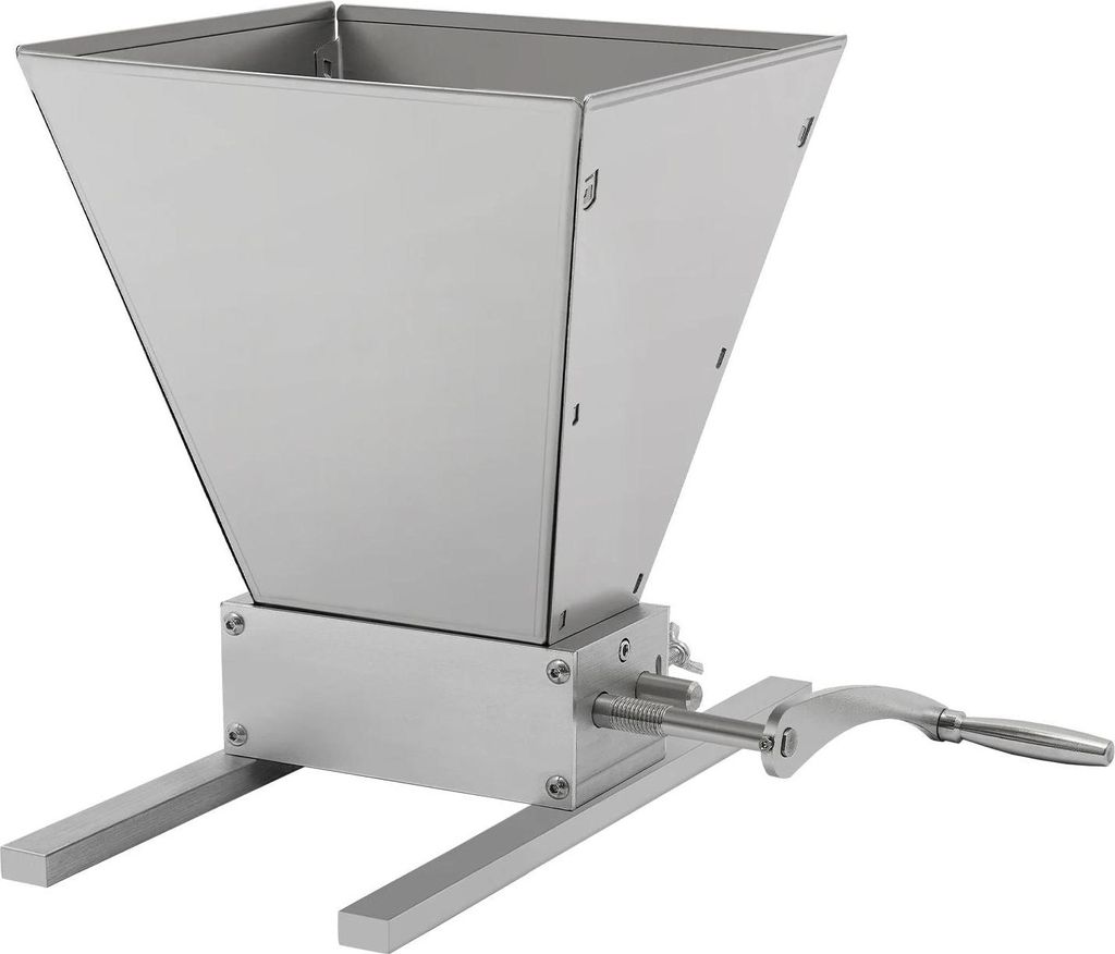 Getreidemühle Malzschrotmühle - Manuelle Walzenmühle - Edelstahl - Spalt 0–2,5 mm einstellbar - Trichter 4 l - Für Heimbrauen - Silber