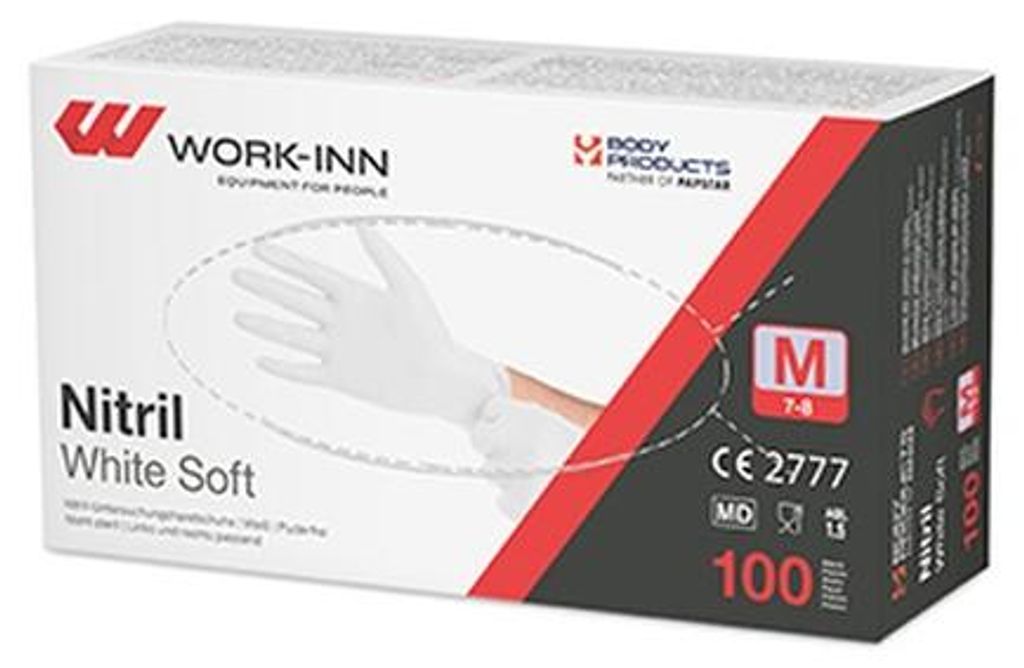 100 "WORK-INN/PS" Handschuhe Nitril puderfrei "White Soft" weiss Größe M