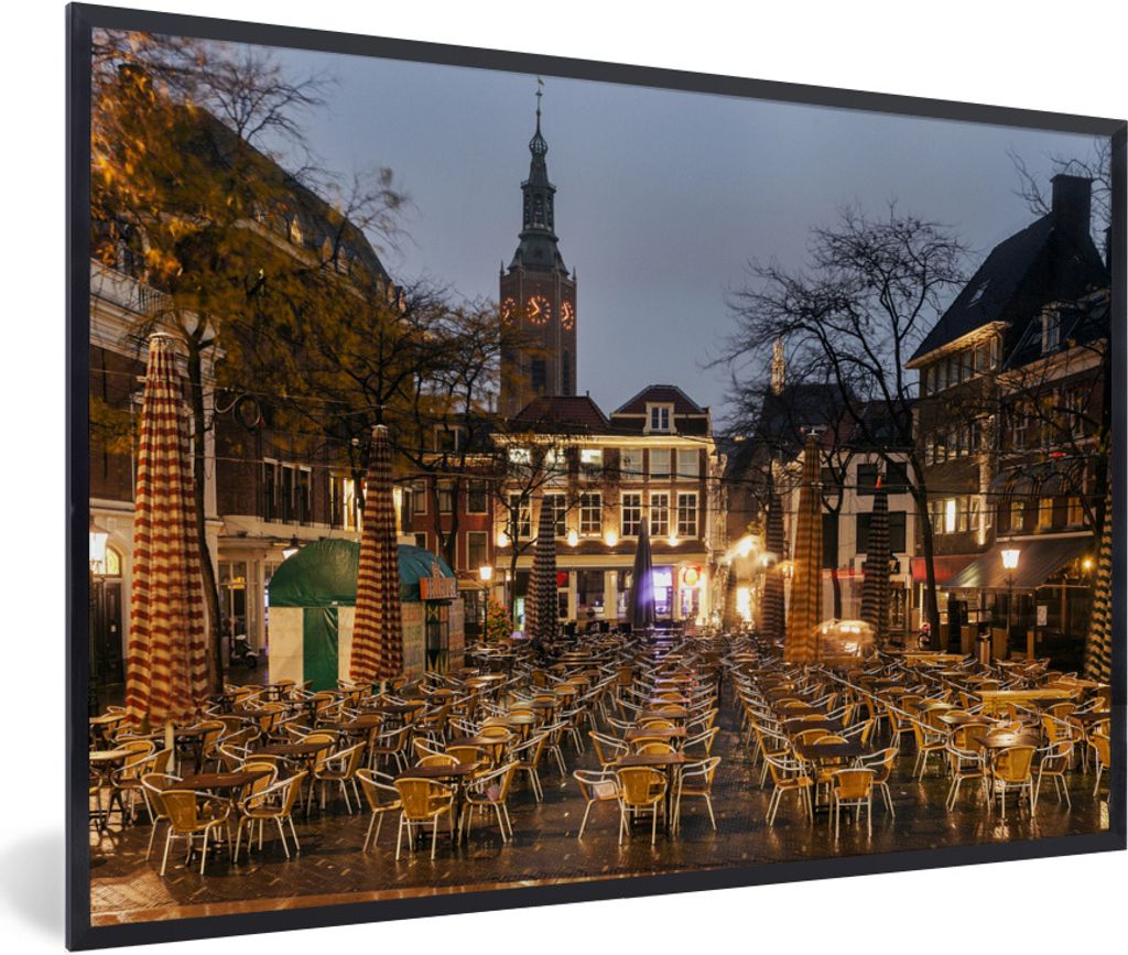 MuchoWow Gerahmtes Poster Den Haag - Terrasse - Café 90x60 cm - Poster mit Schwarzem Bilderrahmen Wandposter Rahmen Foto Bilder - Fotorahmen - F...