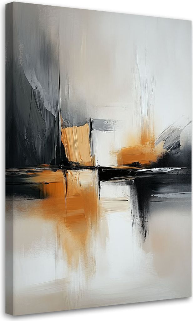 Leinwandbild Abstrakt in Beige und Orange Pinsel-Effekt 40x60 Feeby Beige bild für die wand bereit zum aufhängen