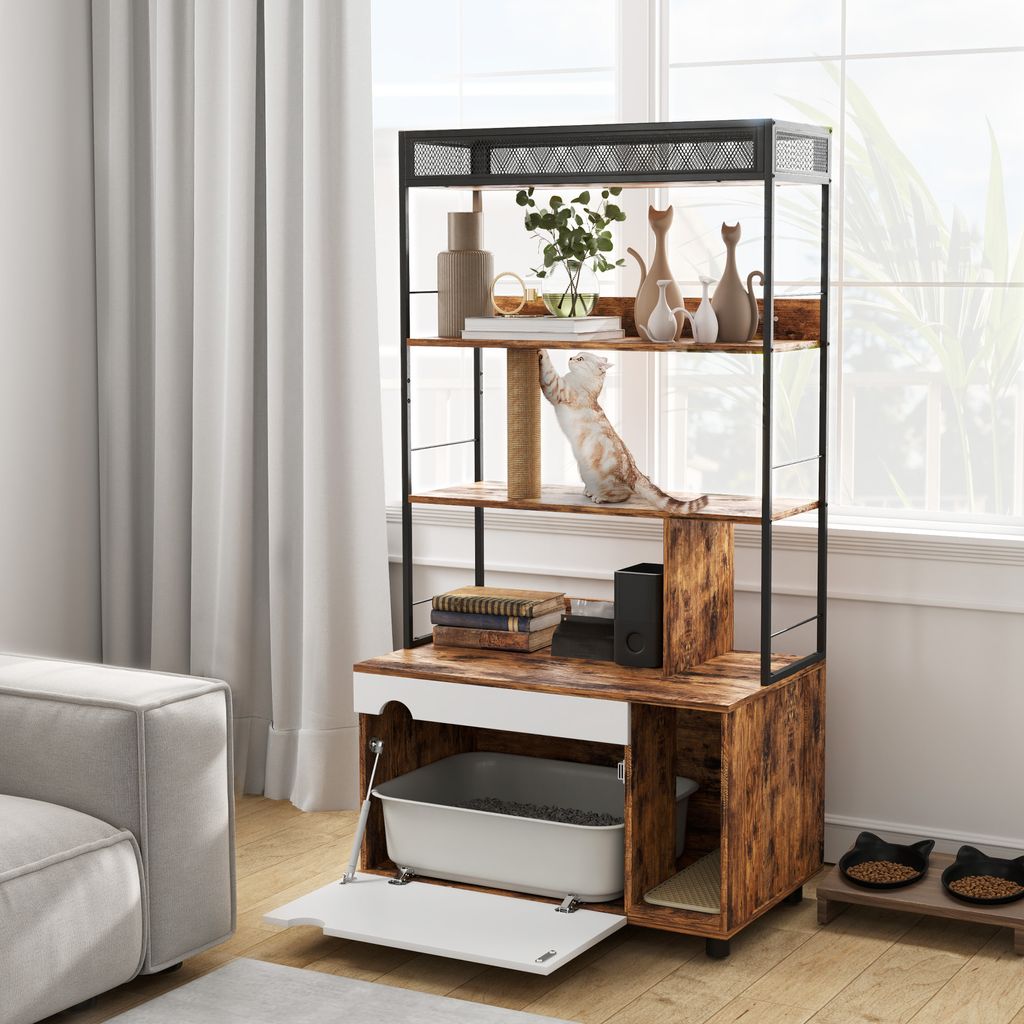 PawHut 2-in-1 Katzenklo Schrank, Katzenklo mit Produktbild 2