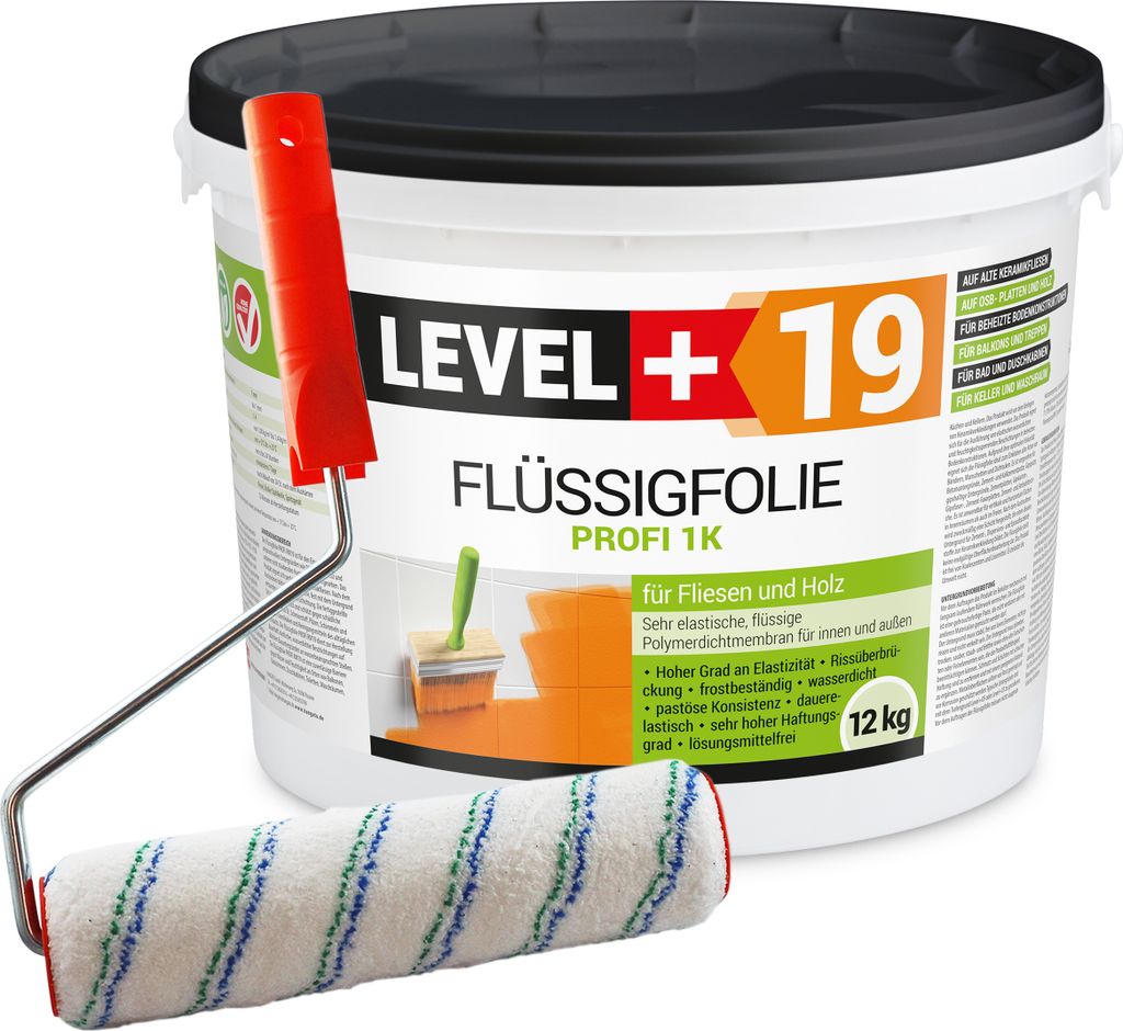 Flüssigfolie 12kg Profi Abdichtung Innen Außen Fliesen Holz+Farbroller 25cm RM19