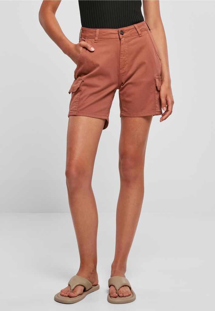 Urban Classics - Damen High Waist Cargo Shorts TERRACOTTA W32