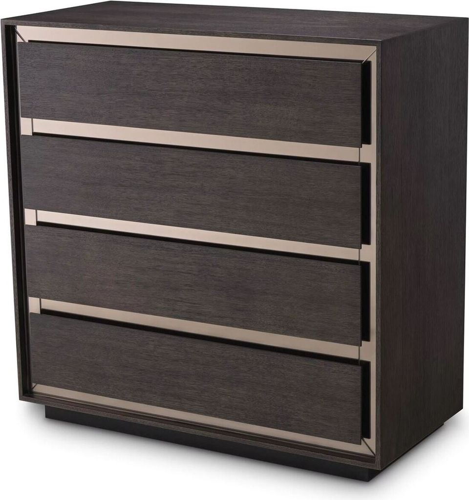 Casa Padrino Luxus Massivholz Kommode mit 4 Schubladen Mokka / Bronze 100 x 46 x H. 100 cm - Schlafzimmer Kommode - Schlafzimmer Möbel - Luxus Mö...