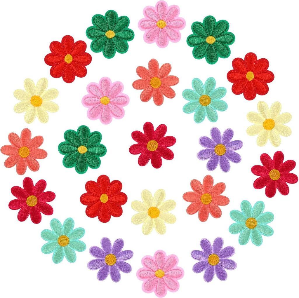 27 Stück Blumenbügelpatches für Textilien - Patches zum Aufbügeln - Bügelpatches in 2 Größen - für Kinderbekleidung und Jeans - mehrfarbig
