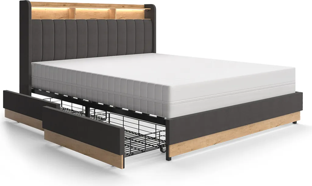 Lit 160x200 cm Vitalispa Nura avec tiroirs : rangez tout sous le lit