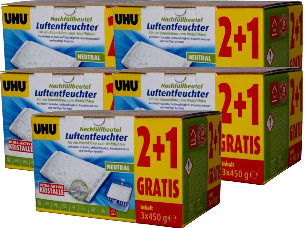 15x450g UHU Luftentfeuchter Nachfüllbeutel Produktbild 