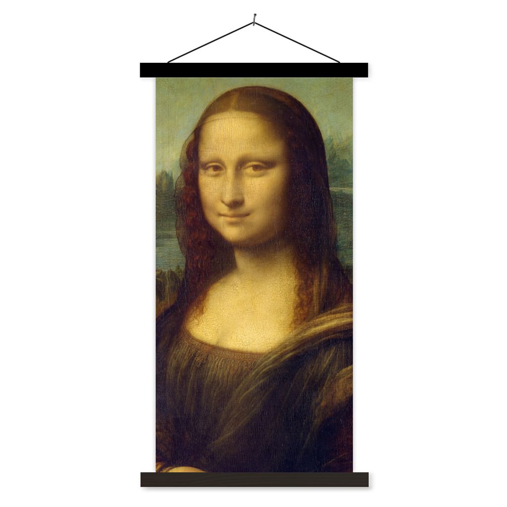 MuchoWow Textilposter Mona Lisa - Leonardo da Vinci 60x120 cm mit schwarzem Rahmen - Magnete