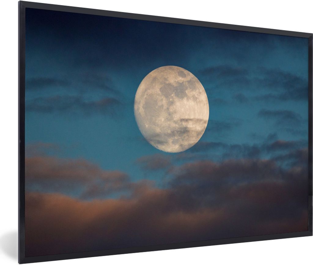 MuchoWow Gerahmtes Poster Mond - Wolken - Nacht 60x40 cm - Poster mit Schwarzem Bilderrahmen Wandposter Rahmen Foto Bilder - Printing - Wanddeko ...