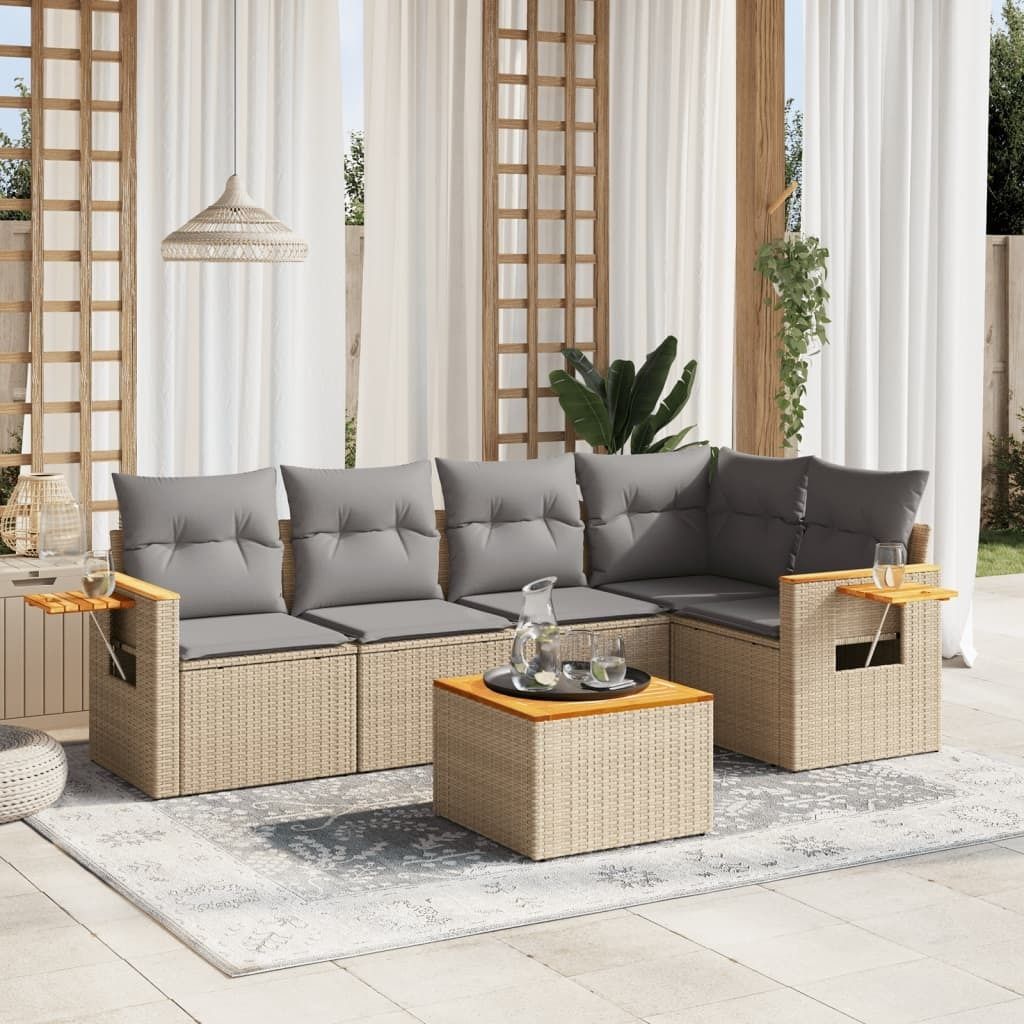Design 6-tlg. Garten-Sofagarnitur mit Kissen Beige Poly Produktbild 