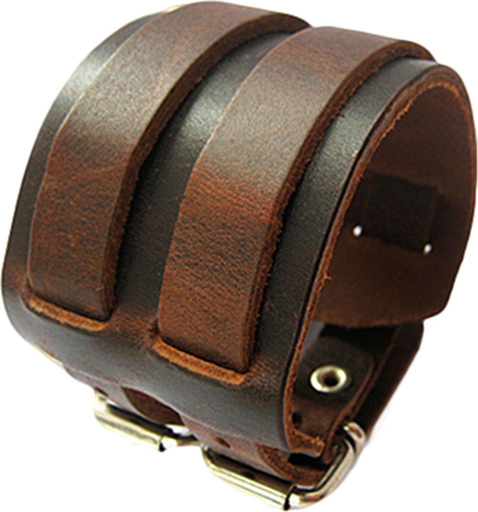Herren-Armband, 2 Schichten, breites Band, Schmuck, verstellbarer Armreif aus Kunstleder für den Alltag-Braun