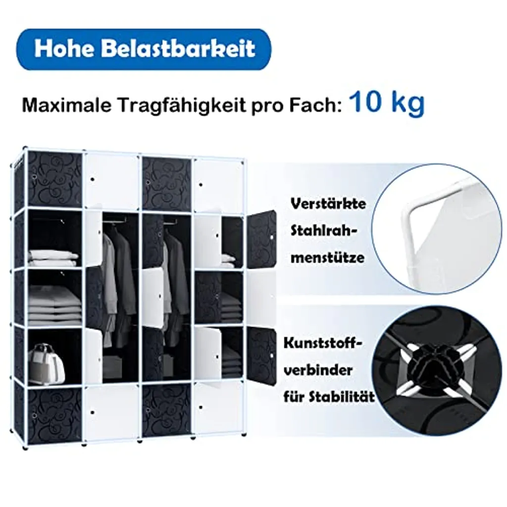 Dressing Modulable DIY pour Chambre : Armoire 20 Compartiments Noire - 4