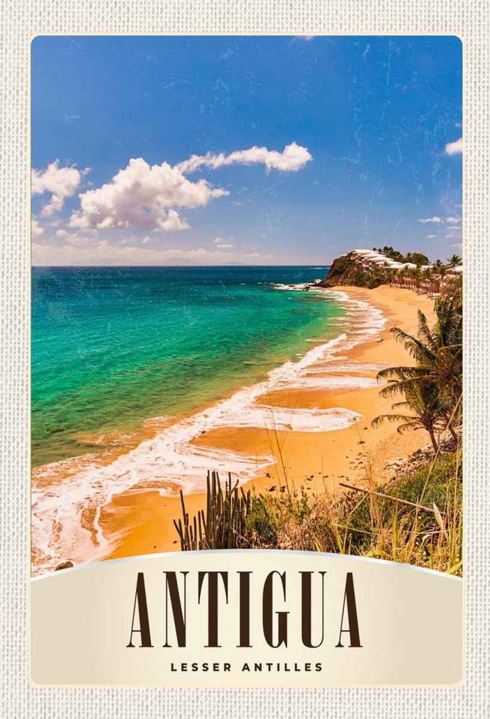 vianmo Holzschild 30x20 cm Antigua Karibik Strand Meer Bildmotiv Reisemotiv Abenteuer Reisen