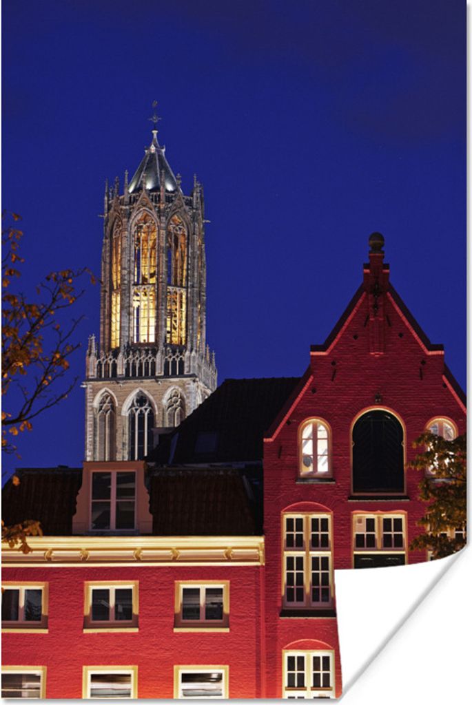 MuchoWow Poster Nacht - Domturm - Haus 120x180 cm - Kunstposter